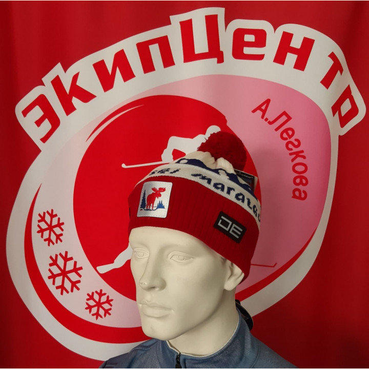 Шапка DE "Деминский лыжный марафон" красн/син/бел